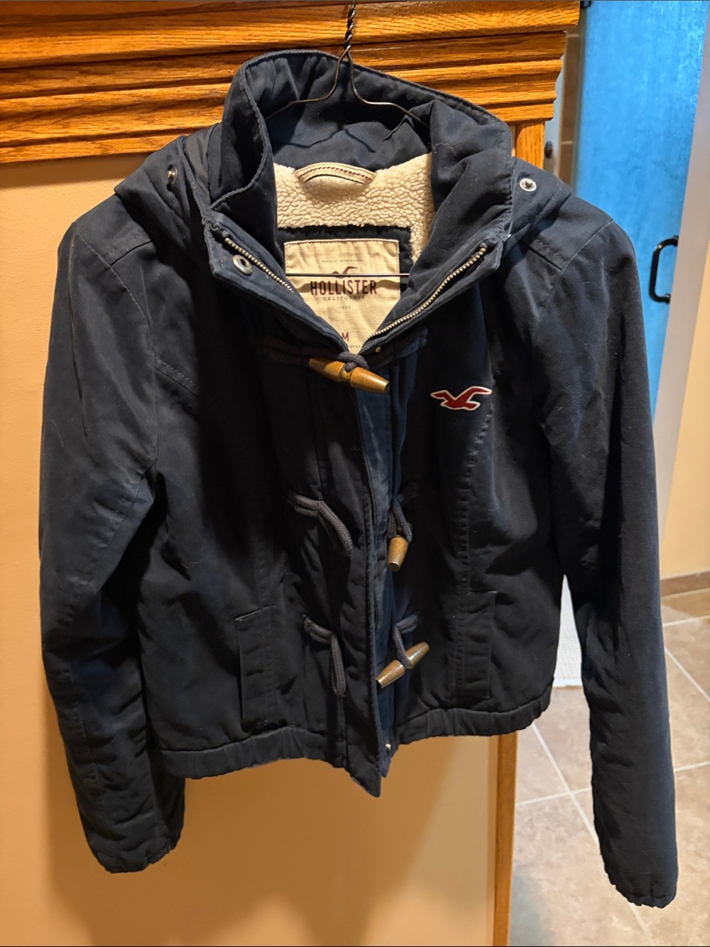 Hollister Navy Sherpa-Lined Toggle Jacket